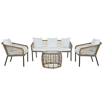Ensemble Table avec 3 Sièges DKD Home Decor Blanc 137 x 73,5 x 66,5 cm rotin synthétique Acier