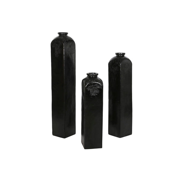 Vase Home ESPRIT Noir Terre cuite 22 x 22 x 120 cm (3 Pièces)