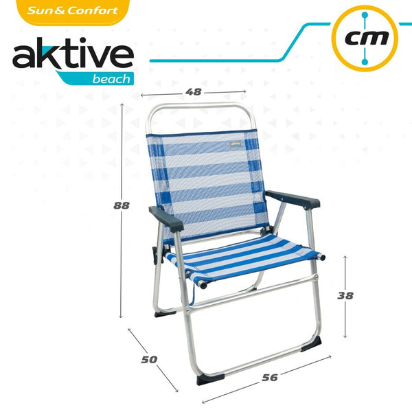 Chaise de Plage Aktive Bleu Blanc 48 x 88 x 50 cm Aluminium Pliable (4 Unités)