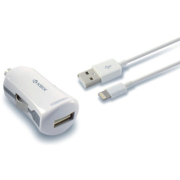 Chargeur USB pour Voiture + Câble Lightning MFi KSIX 2.4 A Blanc