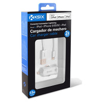 Chargeur USB pour Voiture + Câble Lightning MFi KSIX 2.4 A Blanc