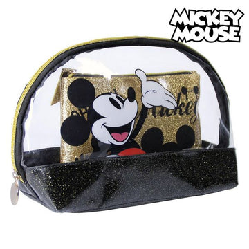 Trousse de toilette Mickey Mouse Doré Noir (2 Pcs)