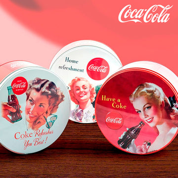 Boîte vintage ronde et en métal Coca-Cola